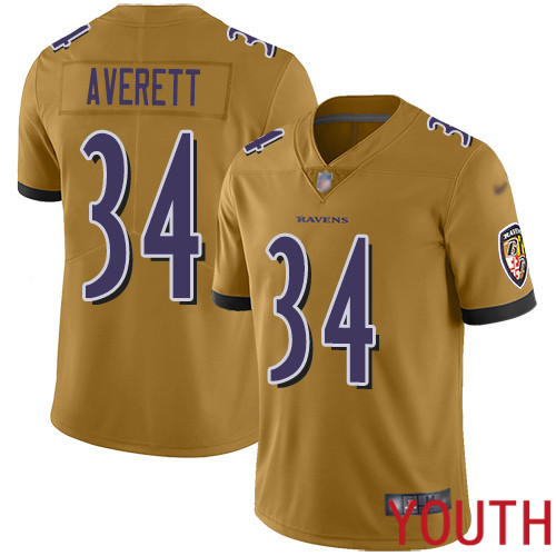 Baltimore Ravens Limited Gold Youth Anthony Averett Jersey NFL Football 34 Inverted Legend